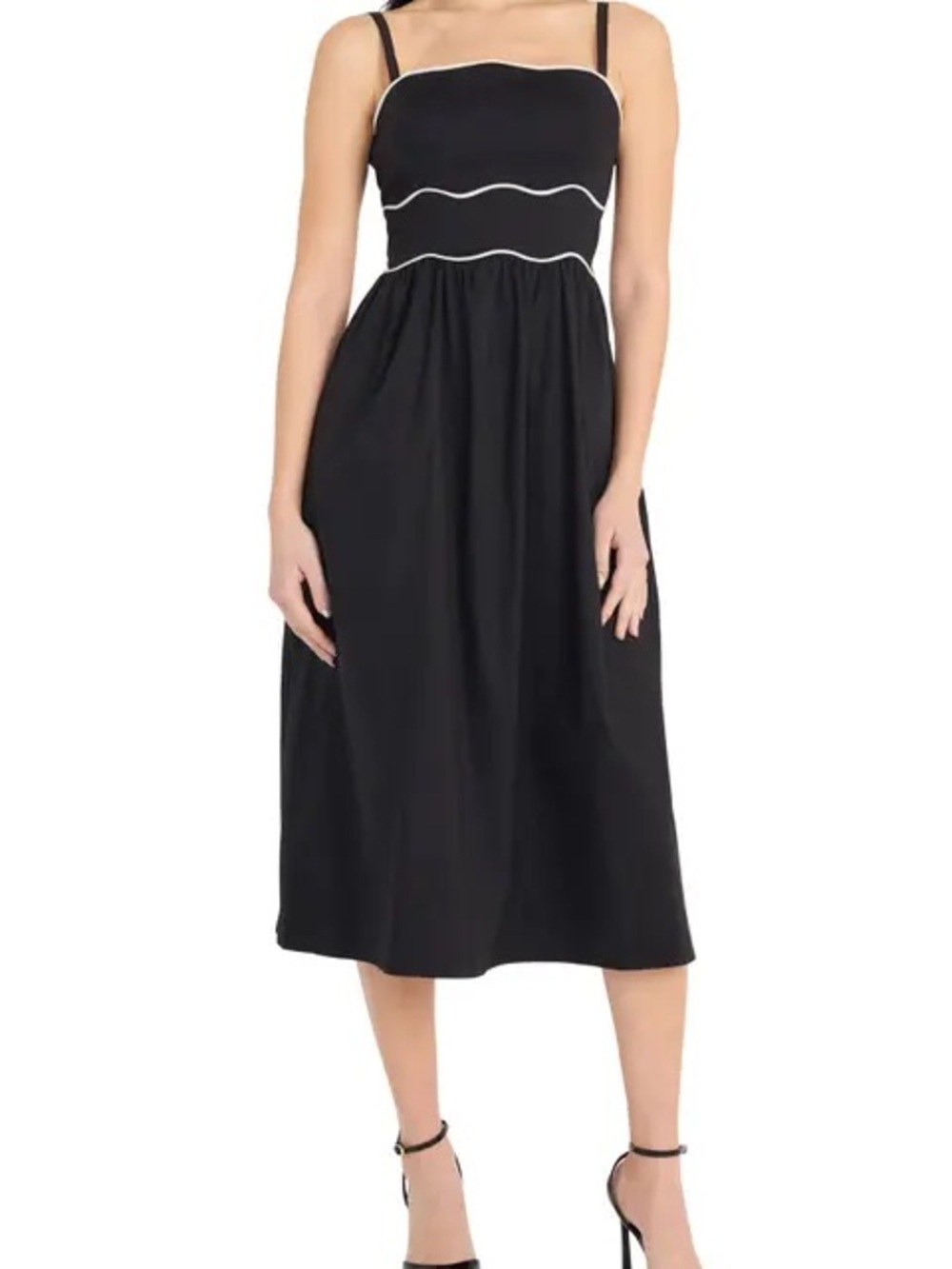 Wavy Piping Stretch Cotton Midi Sundress - size 14